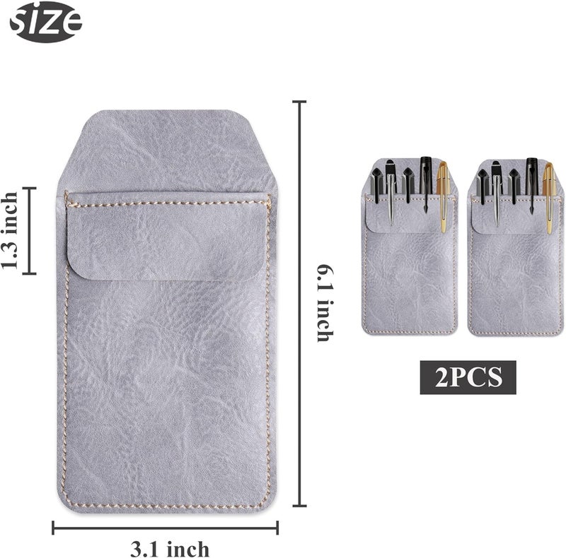 Haecsfl 2 Pieces PU Leather Pocket Protector,Pen Pouch Holder Organizer for Shirts, Lab Coats, Pants - Multi-Purpose - Holds Pens, Pointers, Pencils, and Notes(2-Dark Blue) - Image 4
